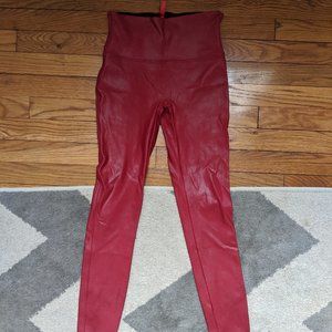 SPANX Faux Leather Leggings, Size Medium RED